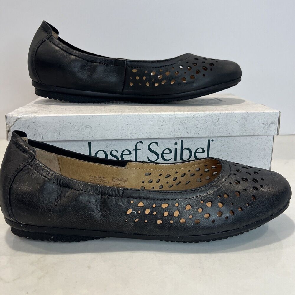 Josef Seibel NEW Pippa Ballet Dress Flats Black Leather Comfort Shoes EU38 7-7.5